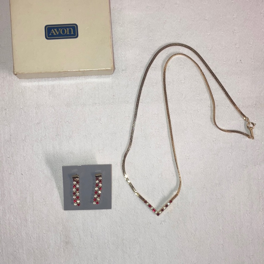 Vintage Avon sparkling crystal V shape necklace and earrings